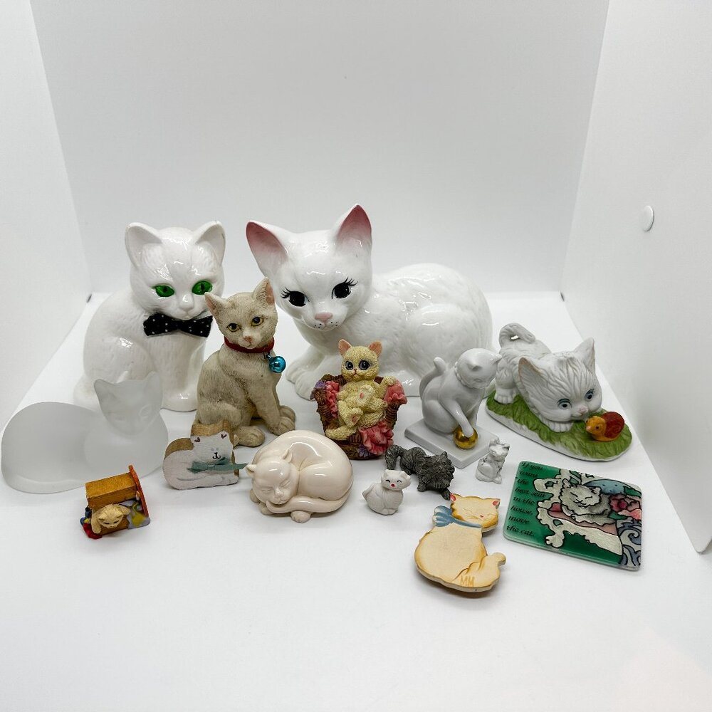 Vtg White Cat Cats Figurine Lot Collection Persian Fluffy